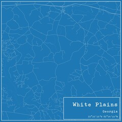Blueprint US city map of White Plains, Georgia.