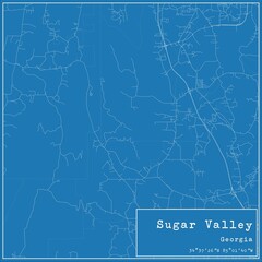 Blueprint US city map of Sugar Valley, Georgia.
