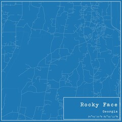 Blueprint US city map of Rocky Face, Georgia.
