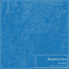 Blueprint US city map of Rossville, Georgia.