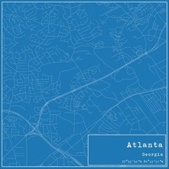 Blueprint US city map of Atlanta, Georgia.