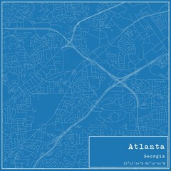 Blueprint US city map of Atlanta, Georgia.