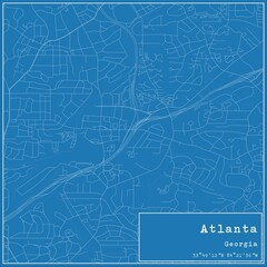 Blueprint US city map of Atlanta, Georgia.