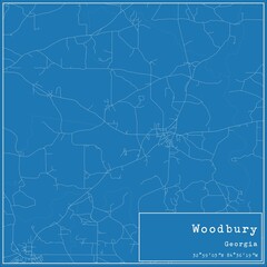 Blueprint US city map of Woodbury, Georgia.