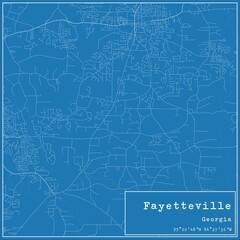 Blueprint US city map of Fayetteville, Georgia.