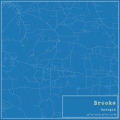 Blueprint US city map of Brooks, Georgia.