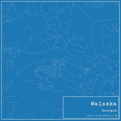 Blueprint US city map of Waleska, Georgia.