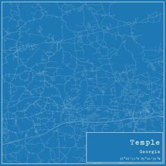 Blueprint US city map of Temple, Georgia.