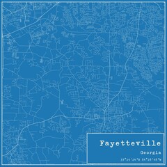 Blueprint US city map of Fayetteville, Georgia.