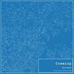 Blueprint US city map of Cumming, Georgia.