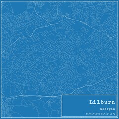 Blueprint US city map of Lilburn, Georgia.