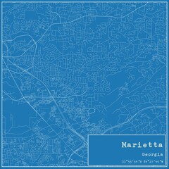 Blueprint US city map of Marietta, Georgia.