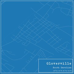 Blueprint US city map of Gloverville, South Carolina.