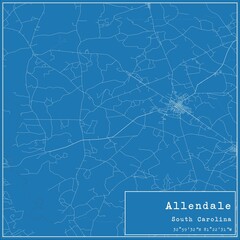 Blueprint US city map of Allendale, South Carolina.
