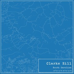 Blueprint US city map of Clarks Hill, South Carolina.