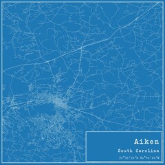 Blueprint US city map of Aiken, South Carolina.