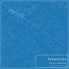 Blueprint US city map of Varnville, South Carolina.