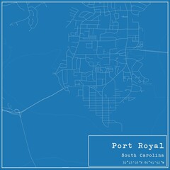 Blueprint US city map of Port Royal, South Carolina.