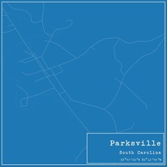Blueprint US city map of Parksville, South Carolina.