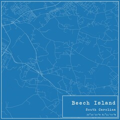 Blueprint US city map of Beech Island, South Carolina.