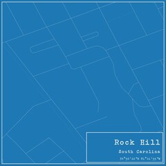 Fototapeta premium Blueprint US city map of Rock Hill, South Carolina.