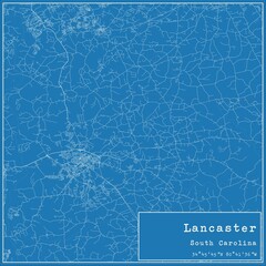 Blueprint US city map of Lancaster, South Carolina.
