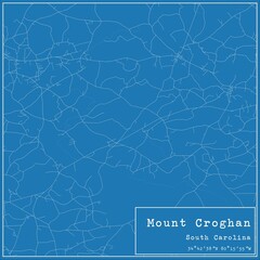 Blueprint US city map of Mount Croghan, South Carolina.