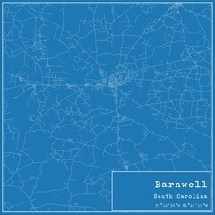 Blueprint US city map of Barnwell, South Carolina.