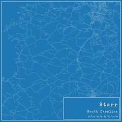 Blueprint US city map of Starr, South Carolina.