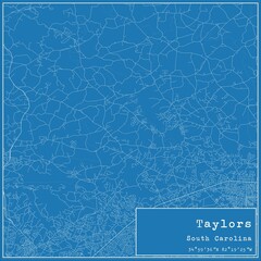 Blueprint US city map of Taylors, South Carolina.