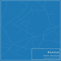 Blueprint US city map of Norris, South Carolina.