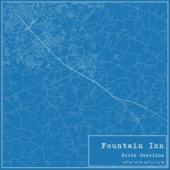Blueprint US city map of Fountain Inn, South Carolina.