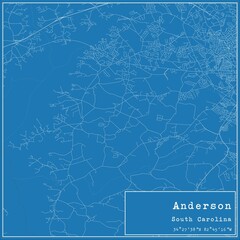 Blueprint US city map of Anderson, South Carolina.