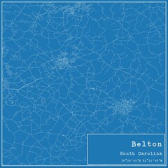 Blueprint US city map of Belton, South Carolina.