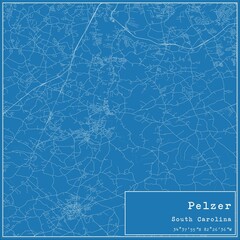 Blueprint US city map of Pelzer, South Carolina.