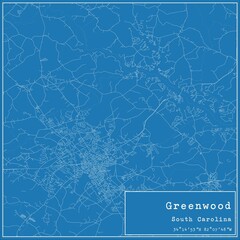 Blueprint US city map of Greenwood, South Carolina.
