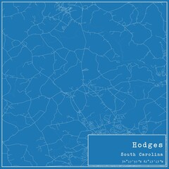 Blueprint US city map of Hodges, South Carolina.