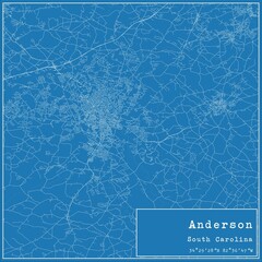 Blueprint US city map of Anderson, South Carolina.