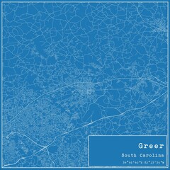 Blueprint US city map of Greer, South Carolina.