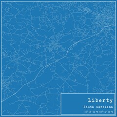 Blueprint US city map of Liberty, South Carolina.