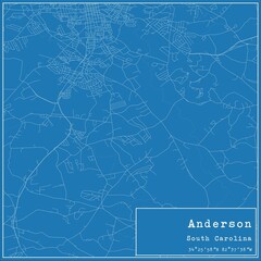 Blueprint US city map of Anderson, South Carolina.