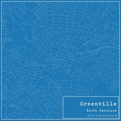 Blueprint US city map of Greenville, South Carolina.