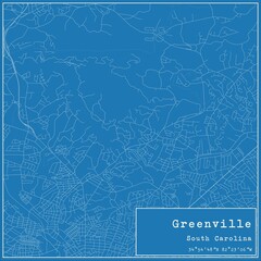 Blueprint US city map of Greenville, South Carolina.