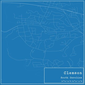 Blueprint US city map of Clemson, South Carolina.