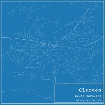 Blueprint US city map of Clemson, South Carolina.