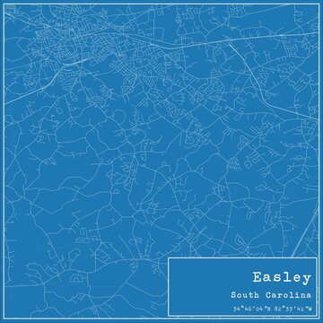 Blueprint US city map of Easley, South Carolina.
