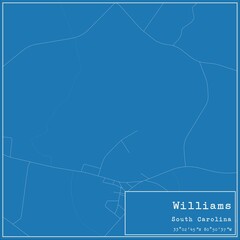 Blueprint US city map of Williams, South Carolina.