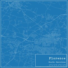 Blueprint US city map of Florence, South Carolina.
