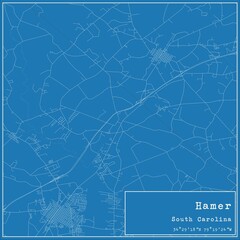 Blueprint US city map of Hamer, South Carolina.