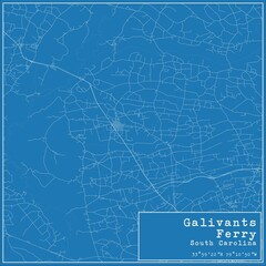 Blueprint US city map of Galivants Ferry, South Carolina.